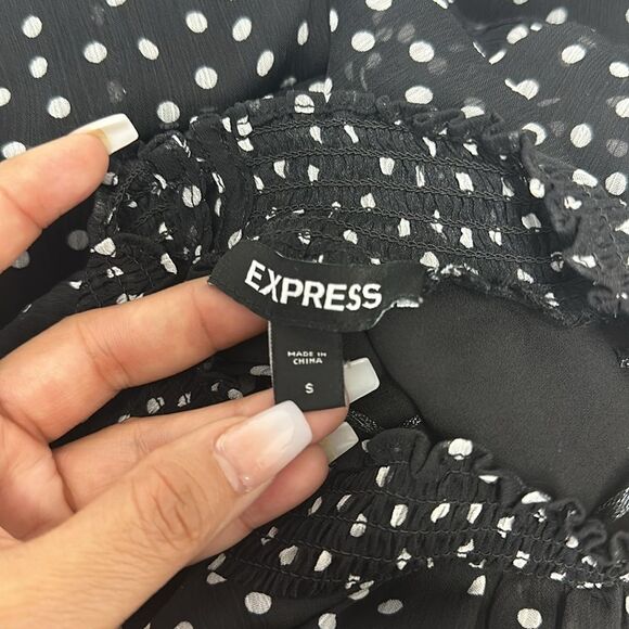 Express Women's Polka Dot Smocked-Waist Flutter-Sleeve Midi Dress Sz Small - Picture 7 of 12